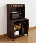 CD76-RC  Red cocoa finish wood Microwave kitchen cart cabinet with casters and upper and side shelf