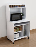 CD76-WHT  White finish wood Microwave kitchen cart cabinet with casters and upper and side shelf