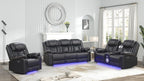 Challenger Black Faux Leather 2-Piece Power Motion Sofa and Love Seat with USB, LED & Bluetooth – Matrix