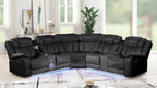 3 pc Challenger black faux leather power motion sectional sofa with LED , USB charging, cup holders Bluetooth speakers