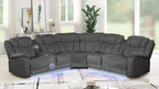 3 pc Challenger grey faux leather power motion sectional sofa with LED , USB charging, cup holders Bluetooth speakers