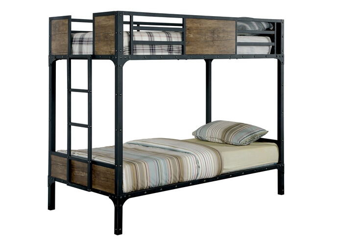 CM-BK029TT Greyleigh lakeway clapton black finish metal frame industrial style twin over twin bunk bed set