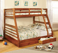 CM-BK588A California ii oak wood finish mission style twin over full bunk bed with front access ladder with 2 under bed drawers