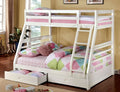CM-BK588WH California iii white wood finish mission style twin over full bunk bed with front access ladder with 2 under bed drawers