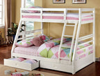 CM-BK588WH California iii white wood finish mission style twin over full bunk bed with front access ladder with 2 under bed drawers