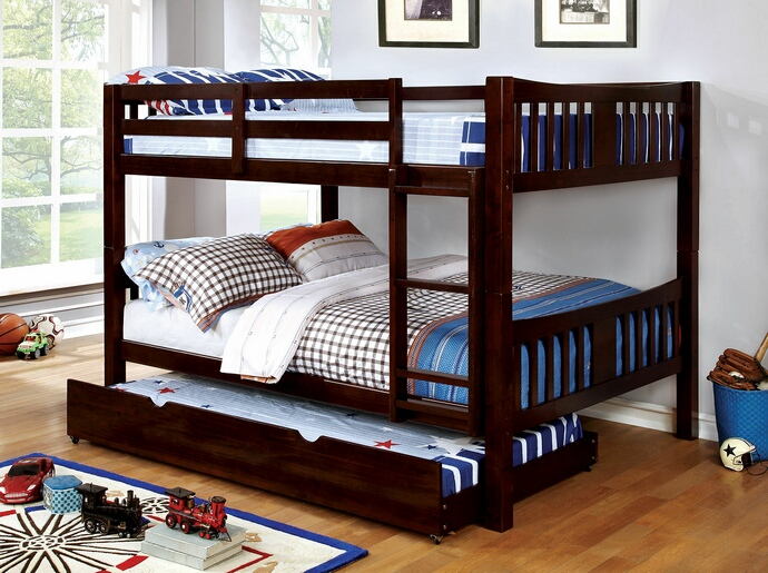 CM-BK929F-EX Cameron transitional style full over full dark walnut finish wood bunk bed set