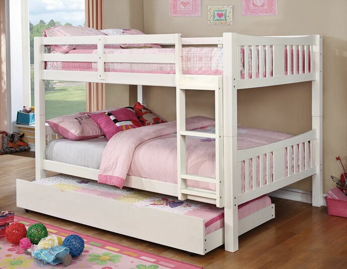 CM-BK929F-WH Cameron transitional style full over full white finish wood bunk bed set