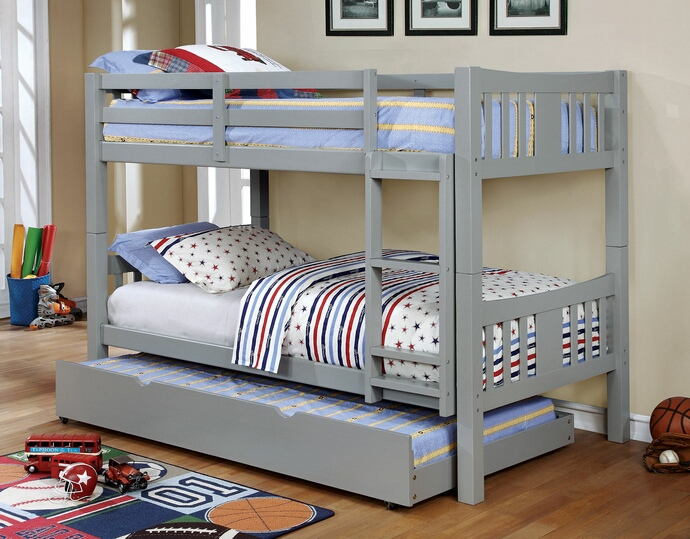 CM-BK929GY Cameron transitional style twin over twin gray finish wood bunk bed set