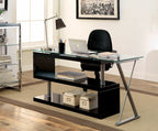 CM-DK6131BK Bronwen black finish wood and glass top l shaped convertible desk