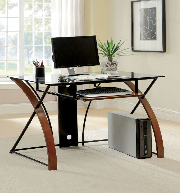 CM-DK6216 Baden oak and black wood metal and glass writing computer desk