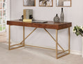 CM-DK6447 Halstein walnut wood gold finish metal frame modern style writing desk