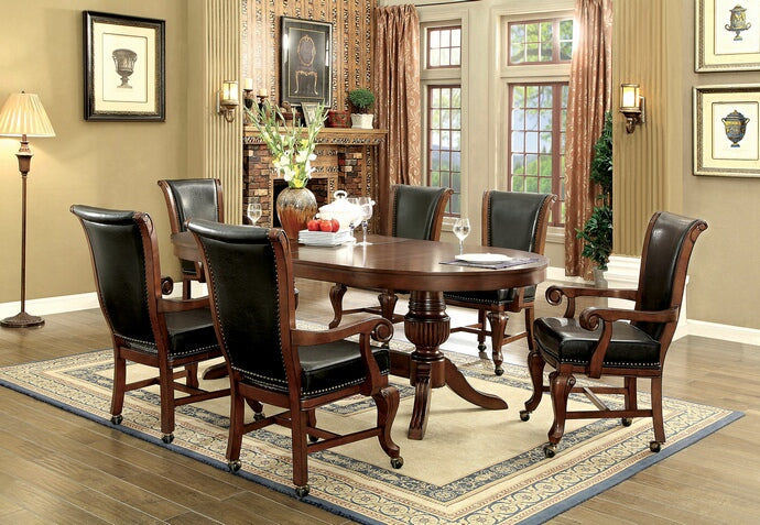 CM-GM367CH 7 pc melina brown cherry finish wood contemporary style oval poker game/ dining table set