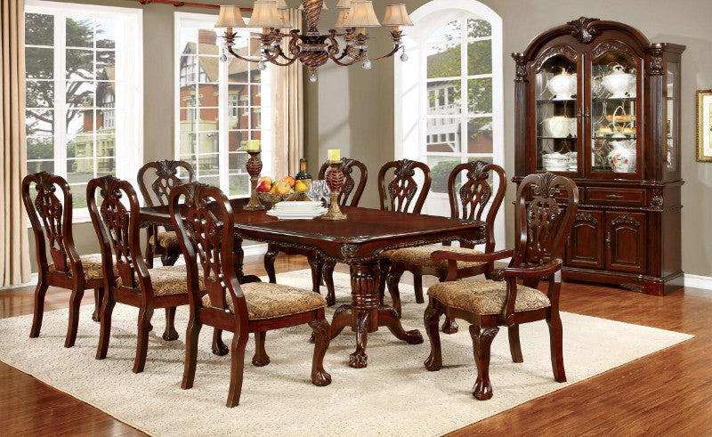 CM3212T 7 pc Elana brown cherry finish wood double pedestal dining table set