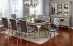 CM3219T-7PC 7 pc Pelia amina champagne finish wood dining table set with glass insert top