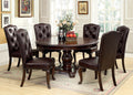 CM3319RT-L-7PC 7 pc bellagio brown cherry finish wood 60" round dining table set faux leather chairs