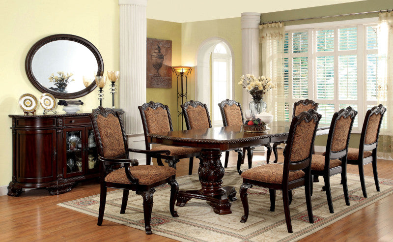 CM3319T-F-7PC 7 pc Astoria grand rolanda bellagio brown cherry finish wood double pedestal dining table set