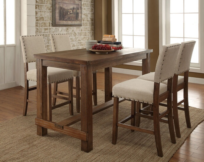 CM3324PT-5PC 5 pc sania natural tone finish wood counter height dining table set with padded chairs