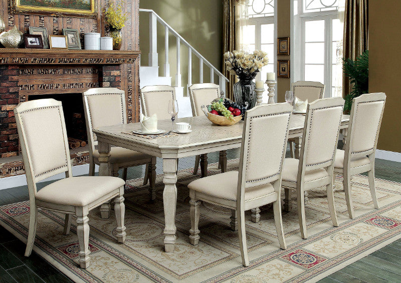 CM3600T-9PC 9 pc Initial lab tandor holcroft antique white finish wood dining table set