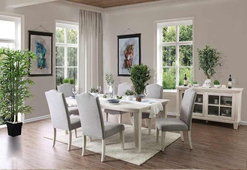 CM3630T-7PC 7 PC One allium way mercedes daniella antique white finish wood dining table set