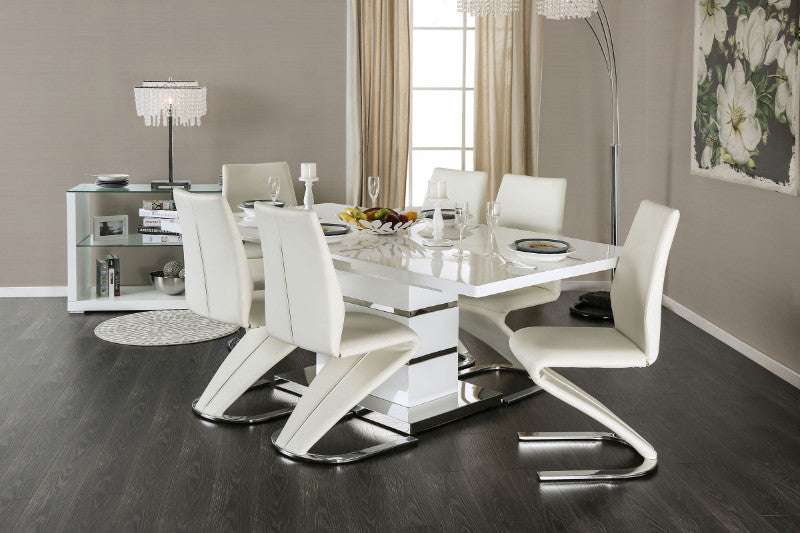 CM3650T-7PC 7 pc Orren ellis mattison midvale modern style white high gloss dining table set