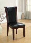 CM3710SC Set of 2 dark cherry finish wood side chairs with black faux leather upholstery