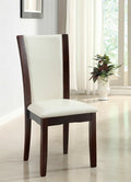 CM3710WHSC Set of 2 dark cherry finish wood side chairs with white faux leather upholstery