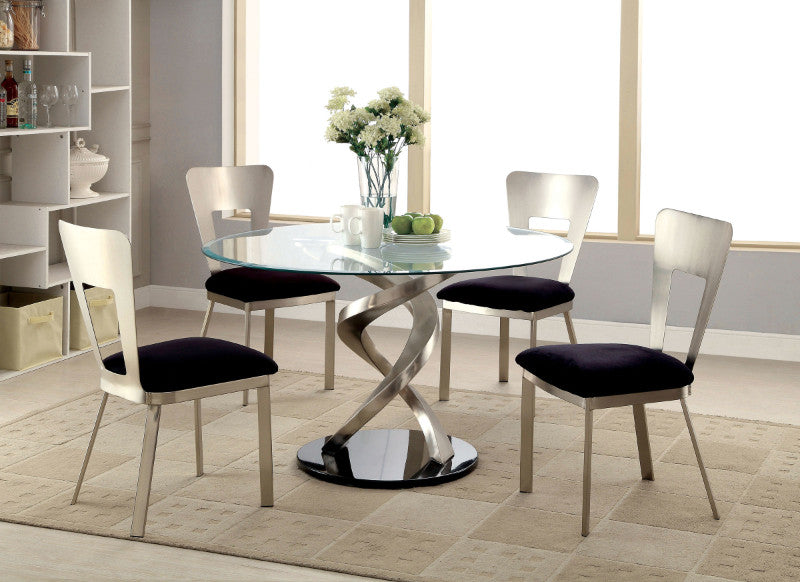 CM3729T-3728-5PC 5 pc Williams import co. roxo modern style satin plated metal 48" round glass dining table set