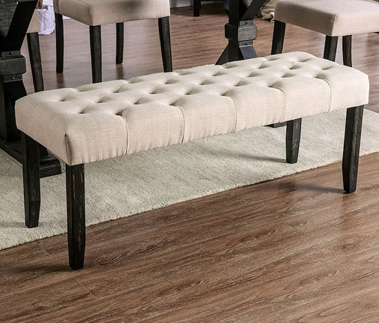 CM3735IV-BN  Marshall ivory linen like fabric antique black finish wood dining entry bedroom bench
