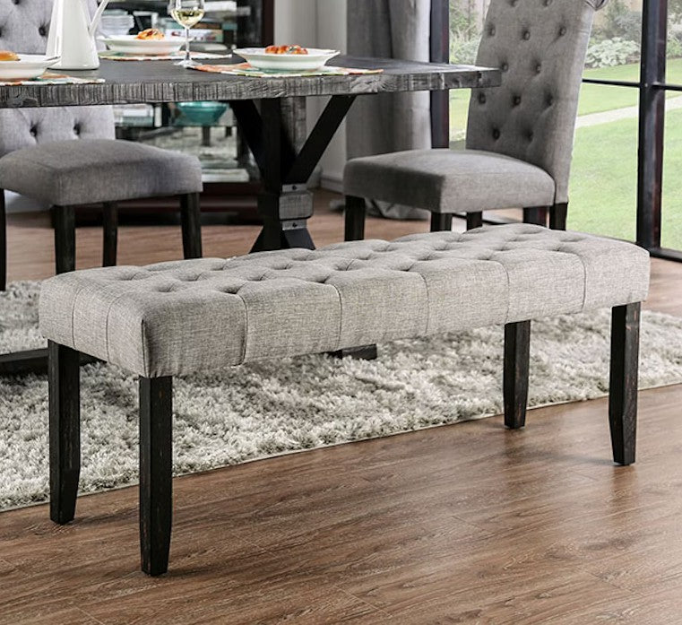 CM3735LG-BN  Marshall light grey linen like fabric antique black finish wood dining entry bedroom bench