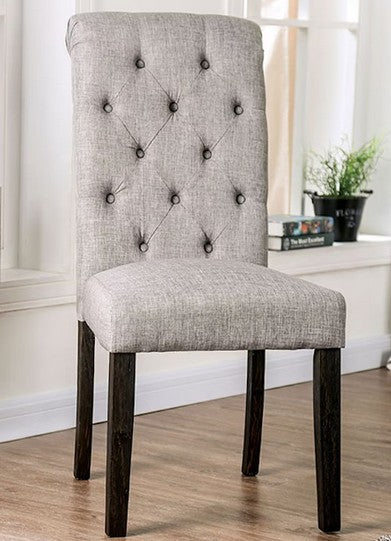 CM3735LG-SC-2PK Set of 2 Marshall light grey linen like fabric antique black finish wood side chairs