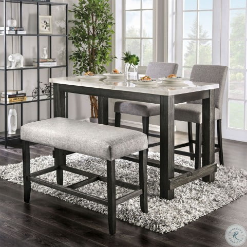 CM3736PT-LG 5 pc Red barrel studio brule antique black finish wood marble top counter height dining table set