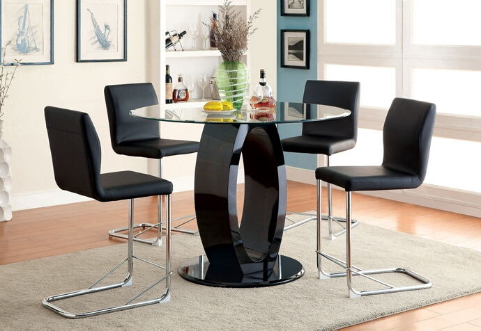CM3825BK-RPT 5 pc Orren ellis waller lodia ii modern style black finish wood base 48" round counter height table set