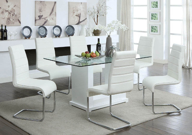 CM3917T-8371WH-7PC 7 pc Orren ellis bissonet eva white finish wood base beveled glass top dining table set