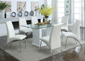 CM3917T-8370WH-7PC 7 pc Orren ellis bissonet eva white finish wood base beveled glass top dining table set