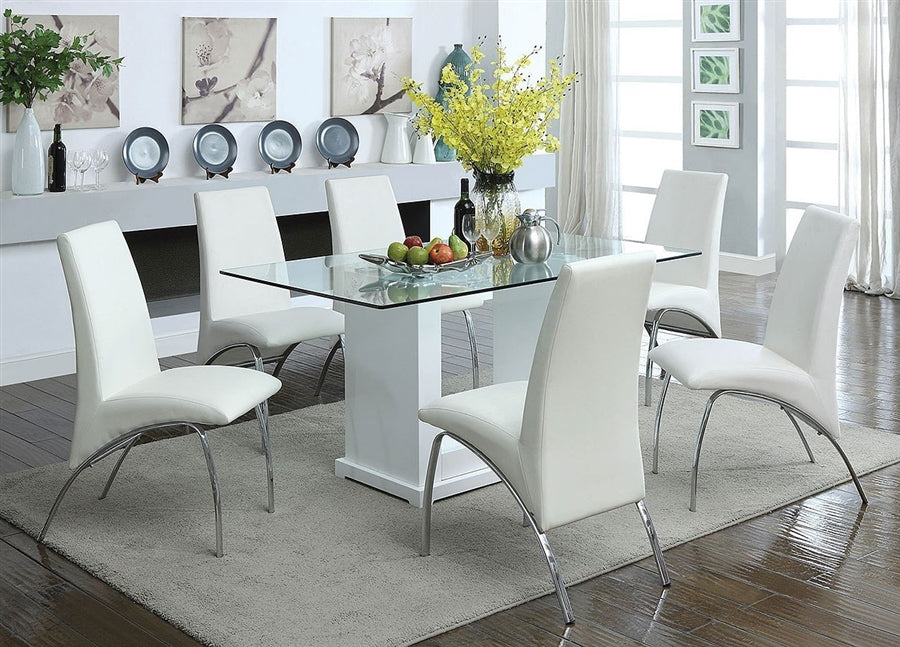 CM3917T-8370WH-7PC 7 pc Orren ellis bissonet eva white finish wood base beveled glass top dining table set