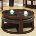 CM4321C Crystal cove ii dark walnut wood finish coffee glass top table w/ wedge shaped ottomans