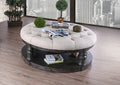 CM4424GY-F-C Mika antique gray finish wood round fabric top coffee table