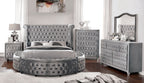 CM7178GY-Q-4PC 4 pc Red barrel studio linford delilah grey fabric upholstered art deco style design round queen bed set
