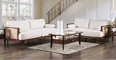 CM9982-2PC 2 pc A&J homes studio Alesund beige fabric walnut finish wood sofa and love seat set