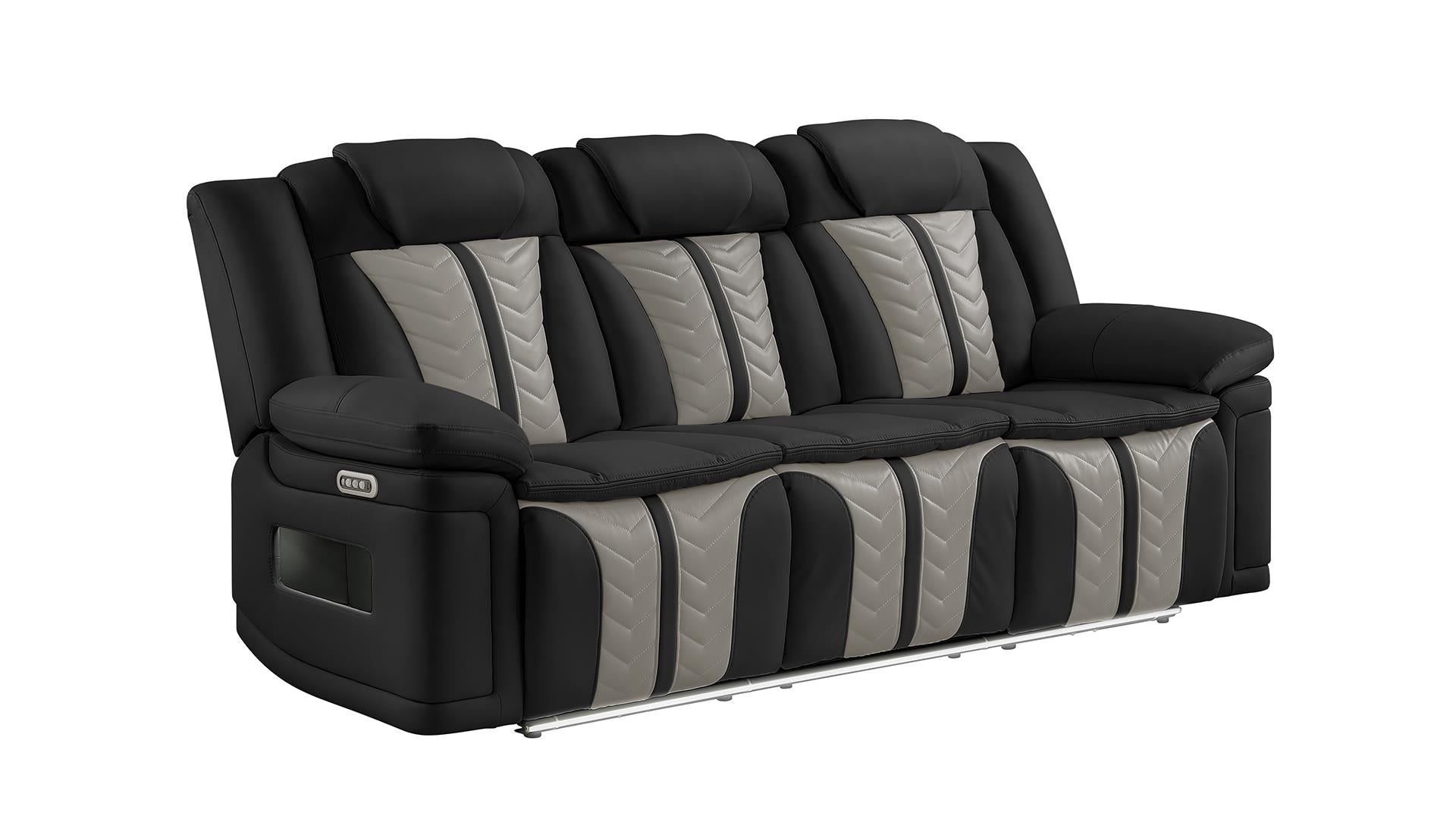 2 pc Cruiser black / grey faux leather power motion sofa and love seat with massagers , wireless charging, LEDS , cup holders