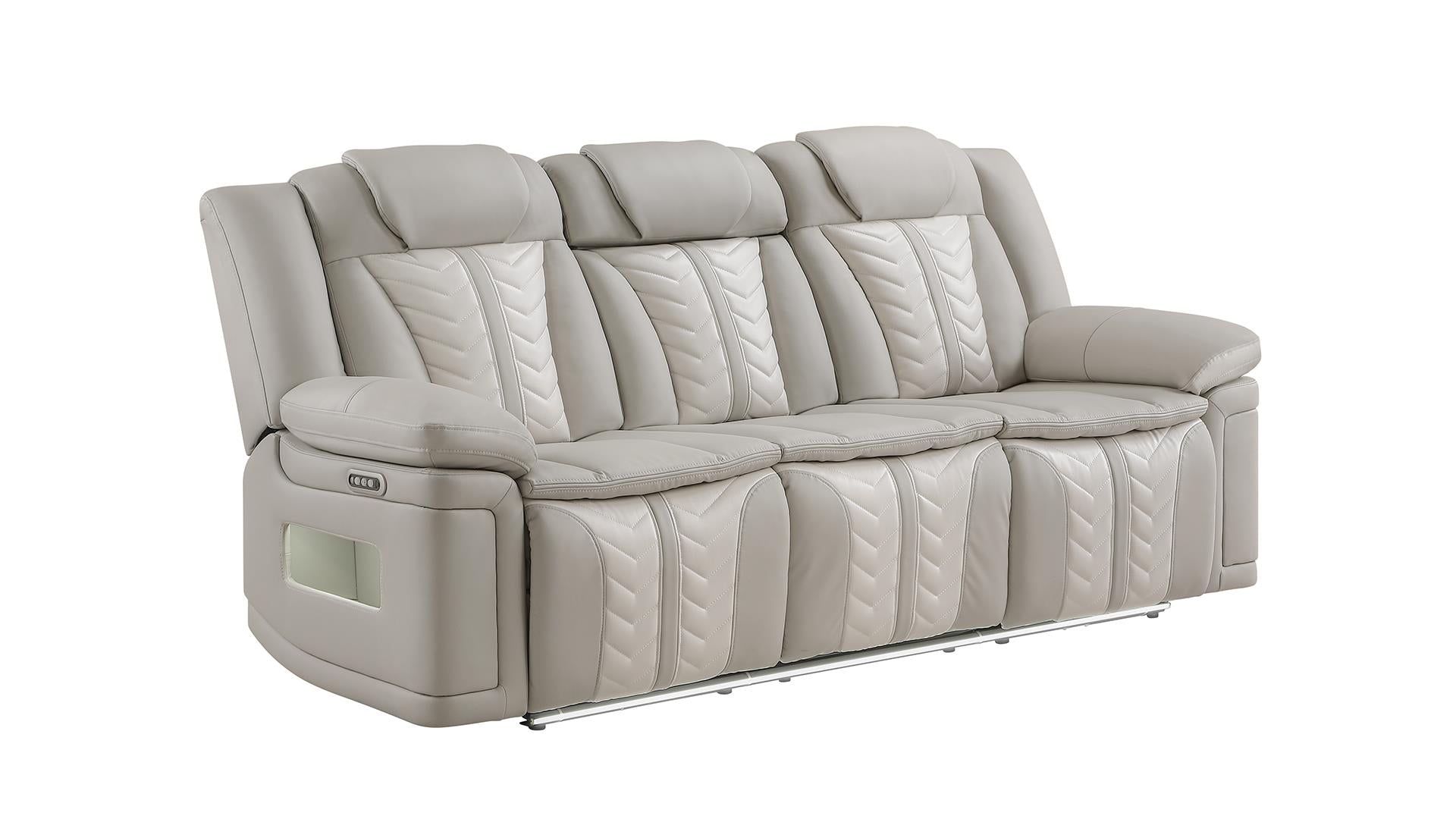 2 pc Cruiser grey / ice faux leather power motion sofa and love seat with massagers , wireless charging, LEDS , cup holders