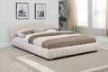 CT01CQ Vero cream velvet fabric upholstered beige wood legs queen low rise platform bed scalloped headboard style