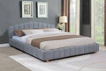 CT01GQ Vero grey velvet fabric upholstered beige wood legs queen low rise platform bed scalloped headboard style