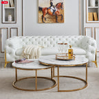CT1033-GM  2 pc Trisdtan gold mirrored frame white 31.5" round marble top nesting coffee table set