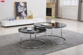 CT1033-SMB  2 pc Trisdtan silver stainless frame black 31.5" round marble top nesting coffee table set