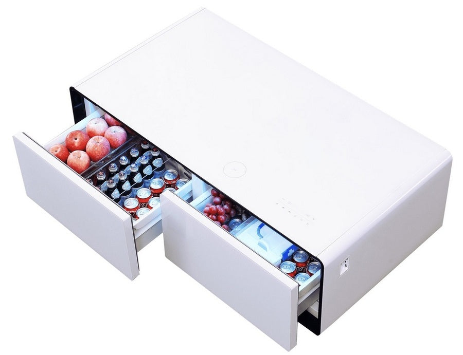 CT5007-ART Brayden studio cullyn white high gloss finish smart coffee table fridge, wireless charging and and sound system