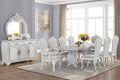D7723-7PC 7 pc Cambria hills mist grey finish wood trestle base dining table set fabric chairs