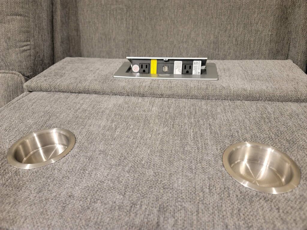 81610-6PC 6 pc Anthony light grey chenille fabric power reclining sectional sofa set with drop down table and console with USB charging