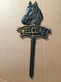 Chibp-2974-16, cast iron black horse welcome garden stake, 6"x13"