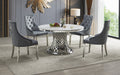 Mc Ferran Lundberg 54-Inch Round White Faux Marble Top 5-Piece Dining Table Set with Chrome Base and Grey Fabric Chairs – D1012-05-5PC